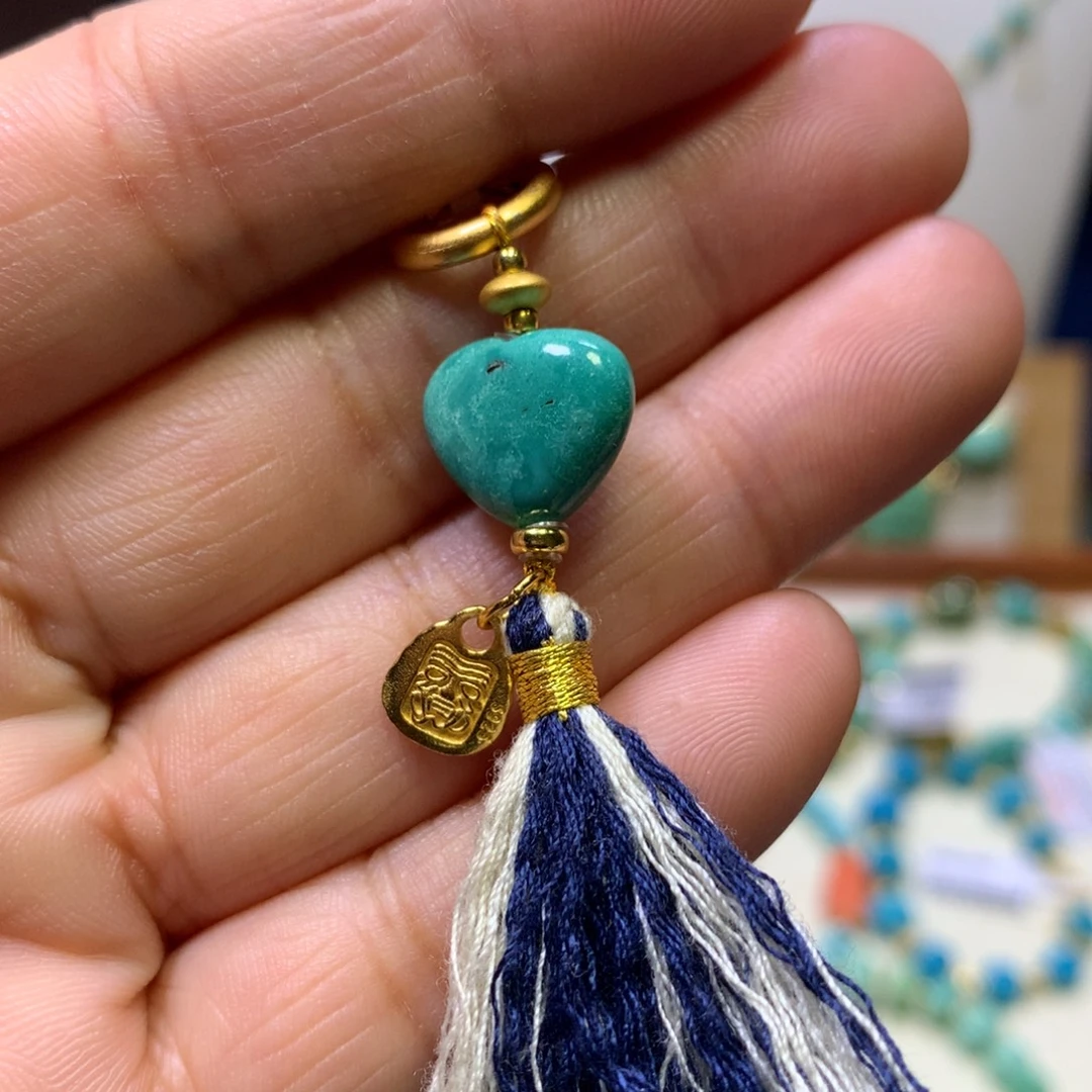 绿松石银S925镀金镶嵌挂件