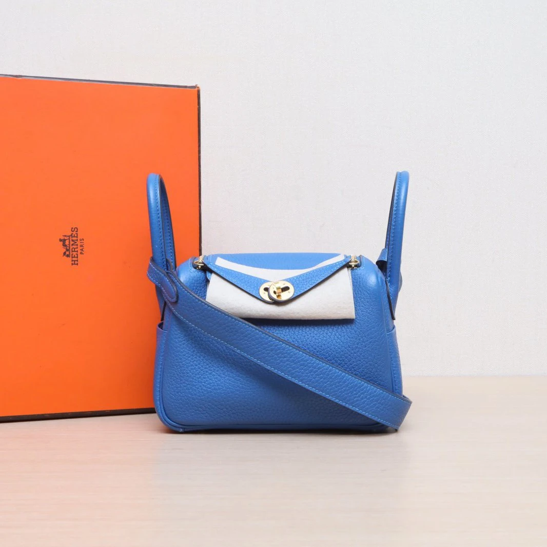 95新 Hermes/爱马仕 【念念特价】Lindy Mini 7Q希腊蓝 TC皮 Z刻包