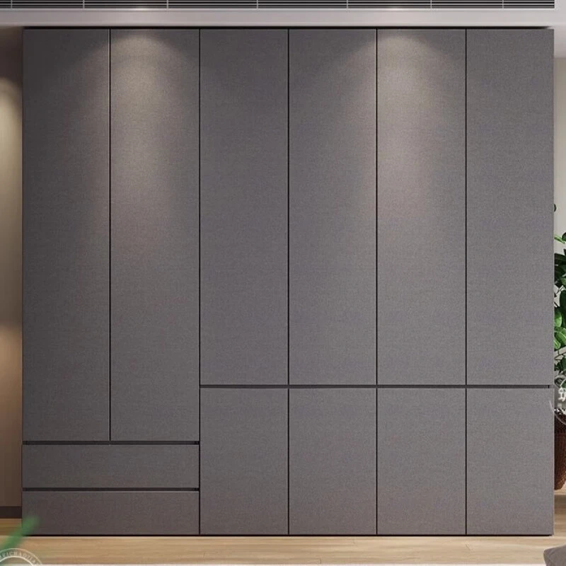 实木颗粒板手免拉手分段式衣柜一门到顶家用卧室四五六平开门衣橱