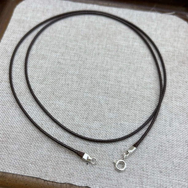 链子925银皮 6955-银饰皮绳45cm咖色