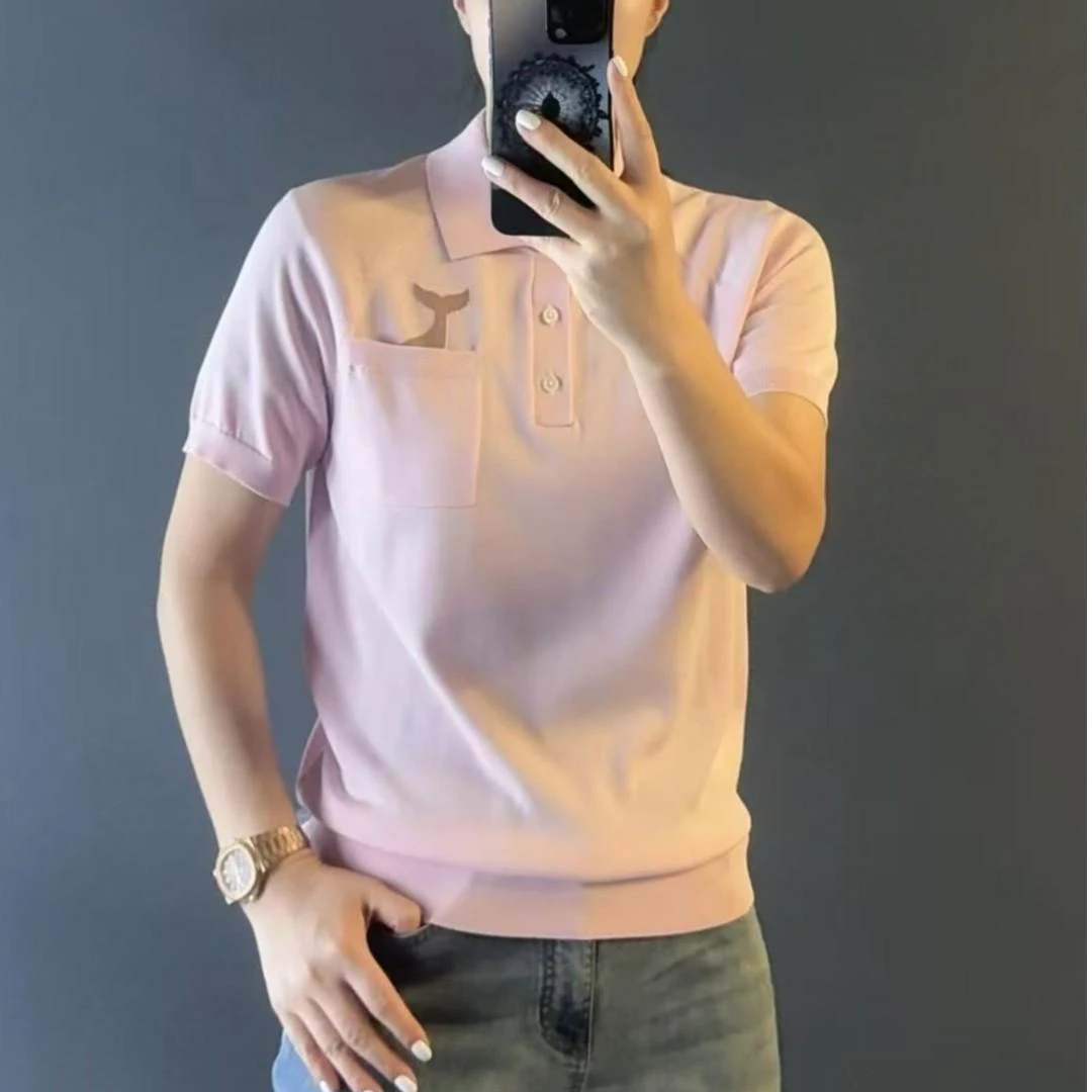 【轻奢潮牌】醋酸莱赛尔纤维鱼尾巴翻领POLO衫百搭半袖天丝针织衫