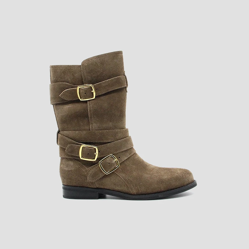 VANHANA GEM 女士中筒靴真皮英伦风复古经典女靴平跟短靴9887-8