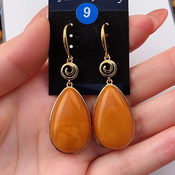 蜜蜡耳饰银S925镶嵌耳饰