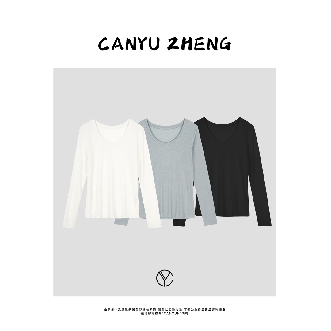 CANYU春款 会呼吸的面料 高端蚕丝醋酸大圆领长袖上衣