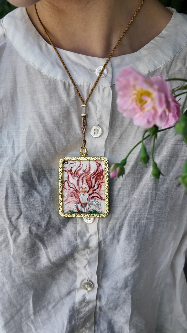 九尾狐唐卡大吊坠平安招财配饰招桃花