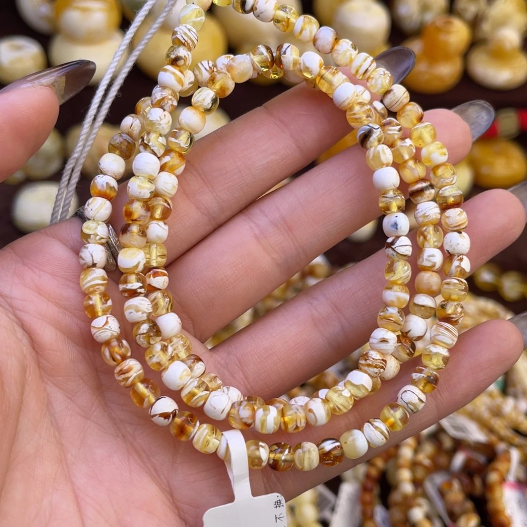 琥珀未镶嵌手链5mm金瓷白妖