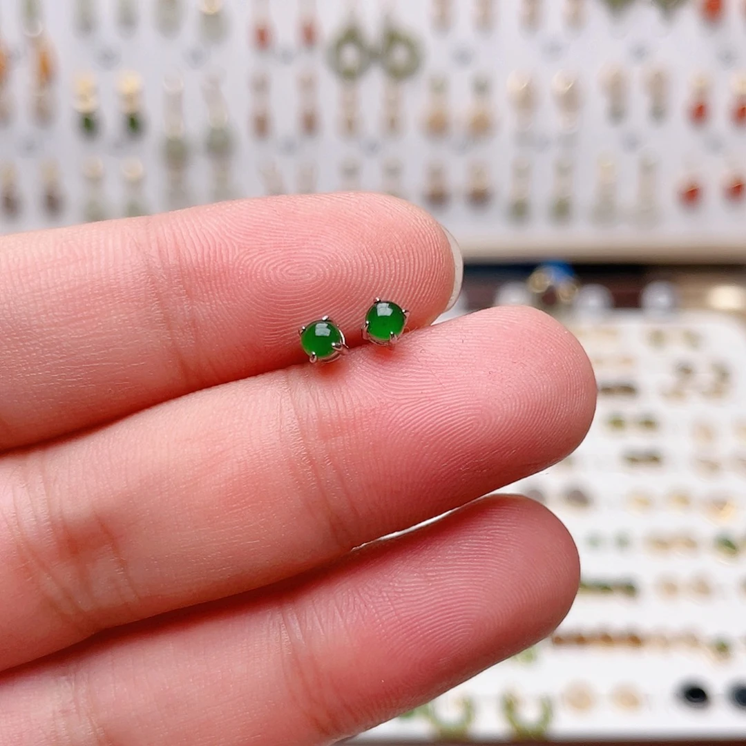 和田玉银S925镶嵌耳饰