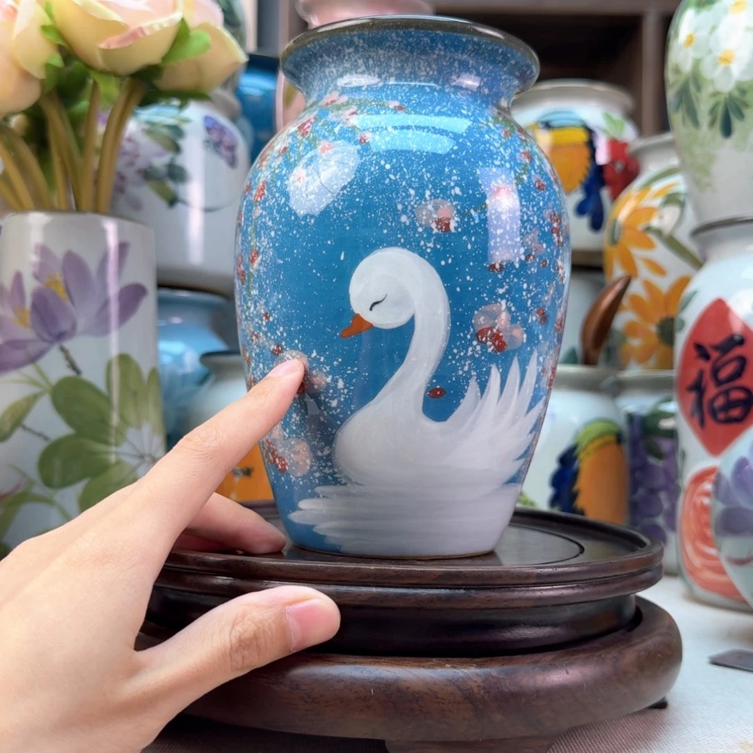 景德镇纯手绘陶瓷花瓶无孔