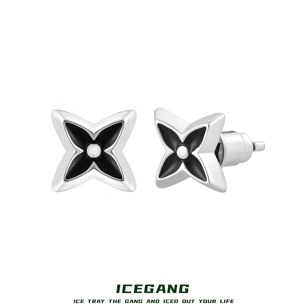 ICEGANG 铜合金珐琅耳饰 四叶草Spike珐琅耳钉高级气质轻奢百搭