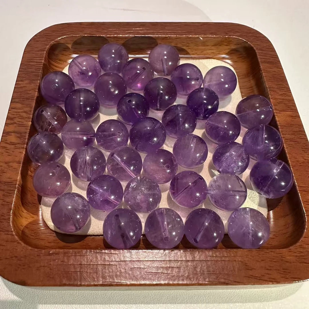 浅色乌拉圭紫水晶散珠DIY水晶手串配珠配饰珠径11-12mm