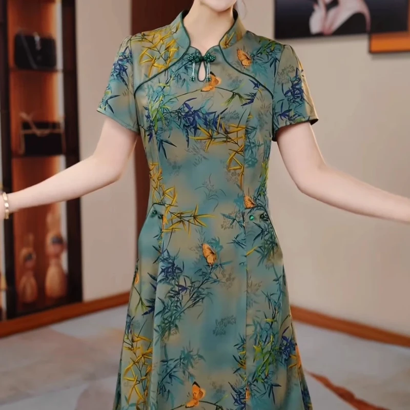 （运费险）高端气质印花复古连衣裙女2025夏季新款贵夫人端庄大气中