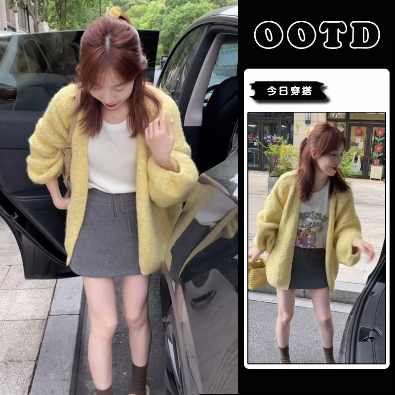 秋季流行穿搭女一整套2025新款韩版温柔气质针织外套半身裙两件套