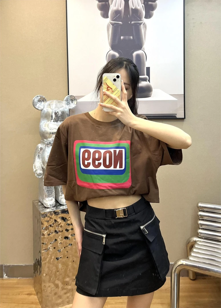 短袖通勤印花拼接字母中长款T恤宽松韩版百搭牛仔