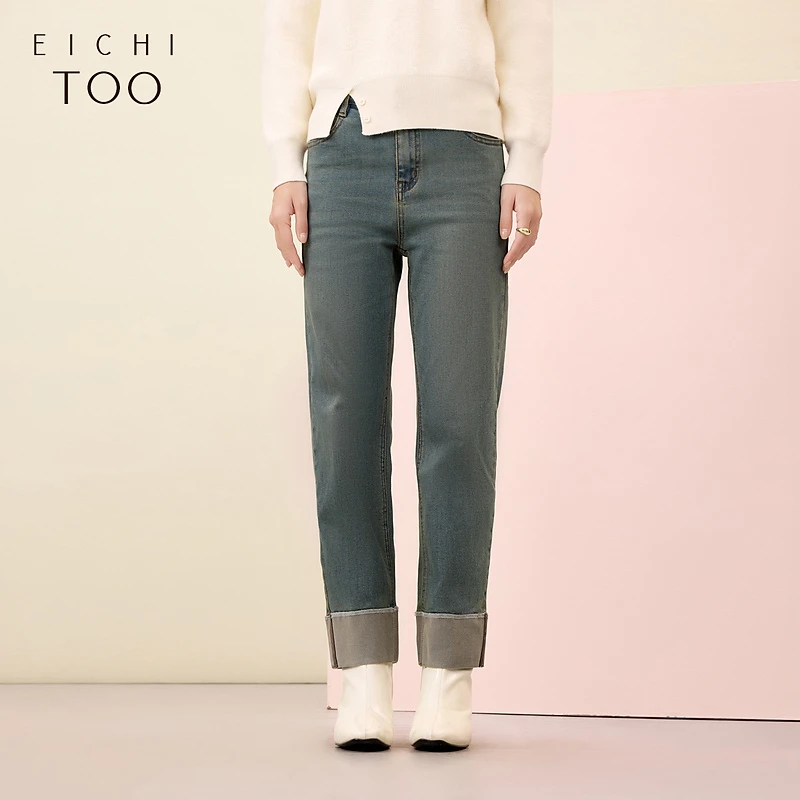 爱居兔显瘦加绒牛仔裤冬季新款显腿长烟管裤EKNAJ4P017A