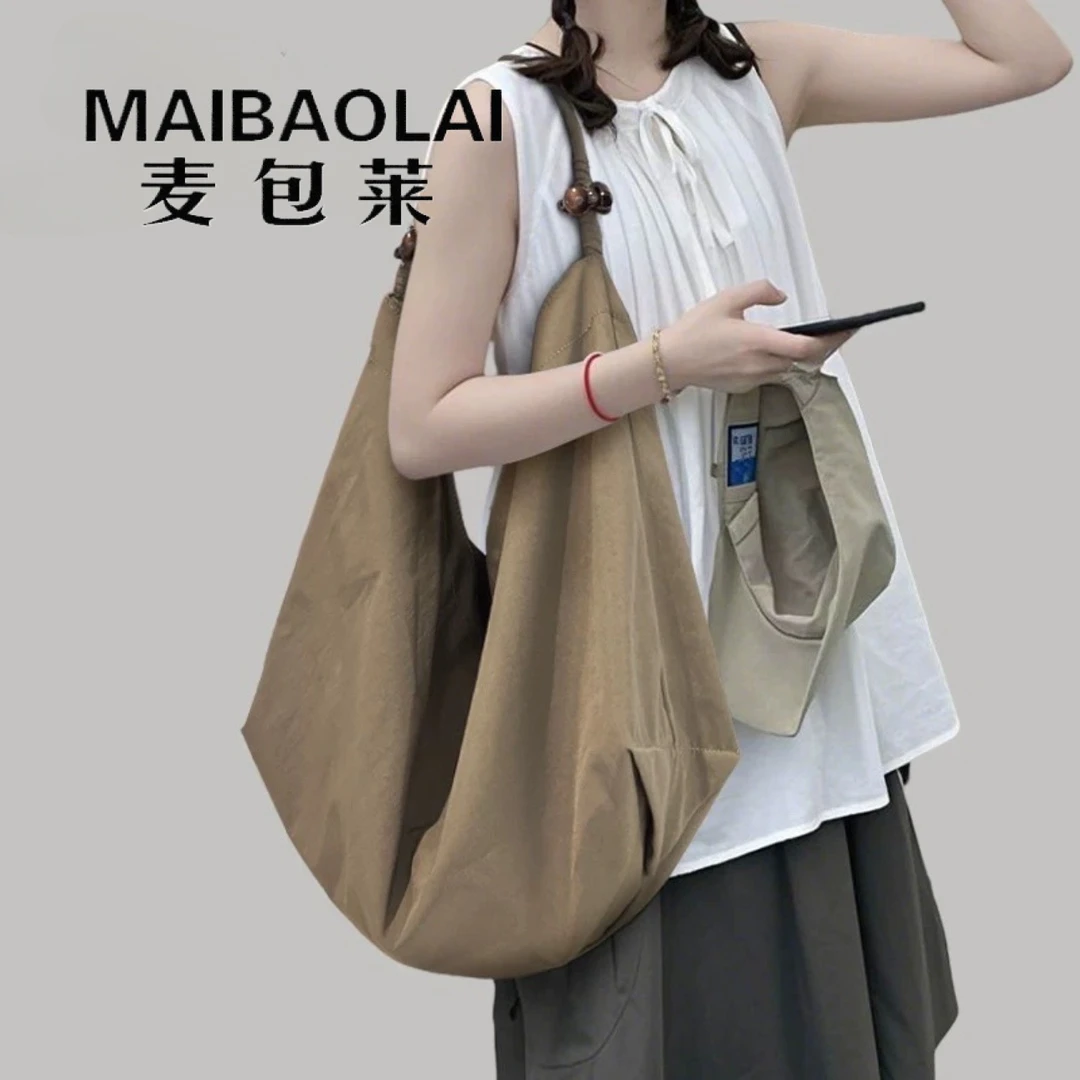 复古尼龙托特包女2025新款大容量通勤复古慵懒布包休闲大单肩包女