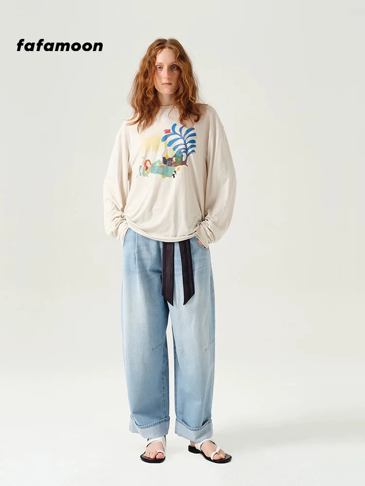 fafamoon设计师品牌 2025春季新品直筒松垮牛仔裤女休闲牛仔长裤