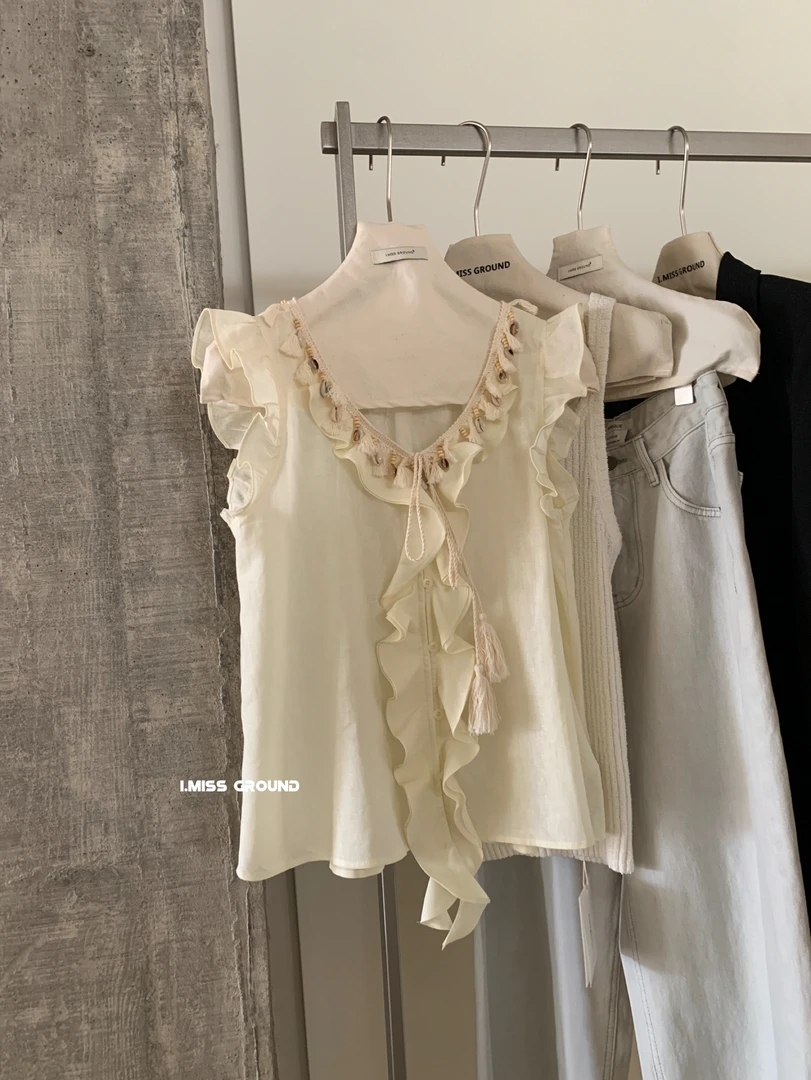 （kc）I.miss（10612#）花边流苏编织度假风小衫