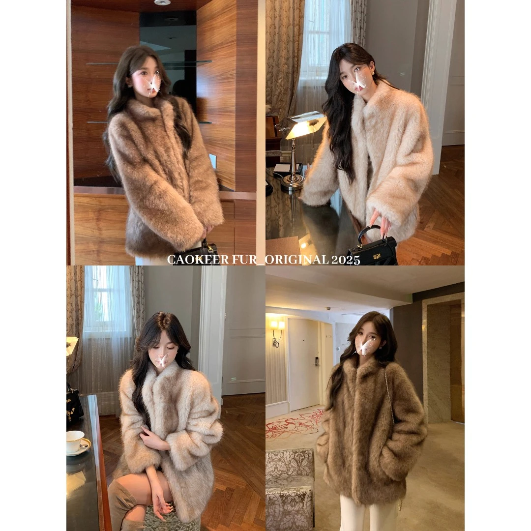 【远山如黛】CAOKEER曹可儿富家千金风2025秋冬新款毛毛短外套58002