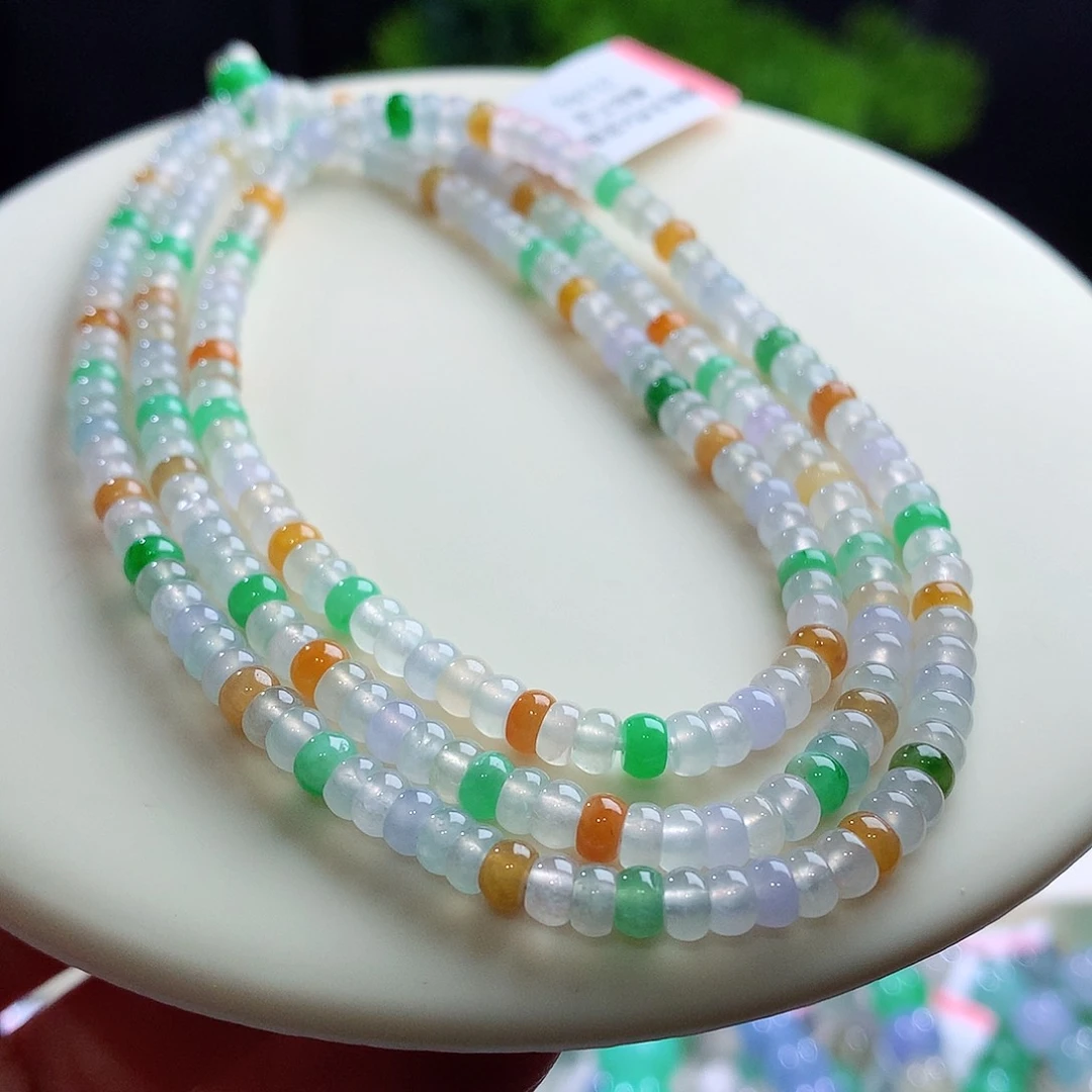 项链未镶嵌翡翠卡4mm冰多宝算盘珠毛衣链