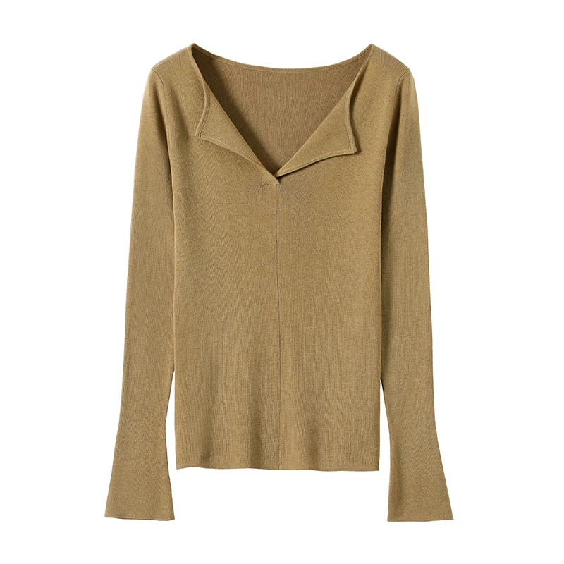 轻职风针织翻领打底衫常规袖海军领红色毛衣秋冬