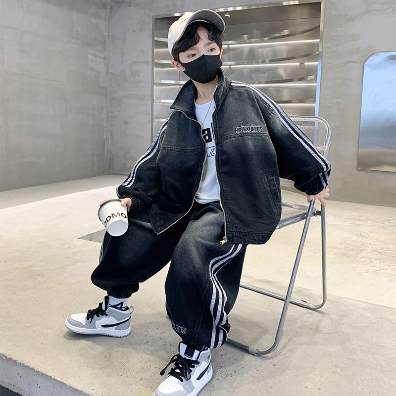 儿童装男童春装牛仔套装2025新款大童春秋款运动春季帅气外套时髦