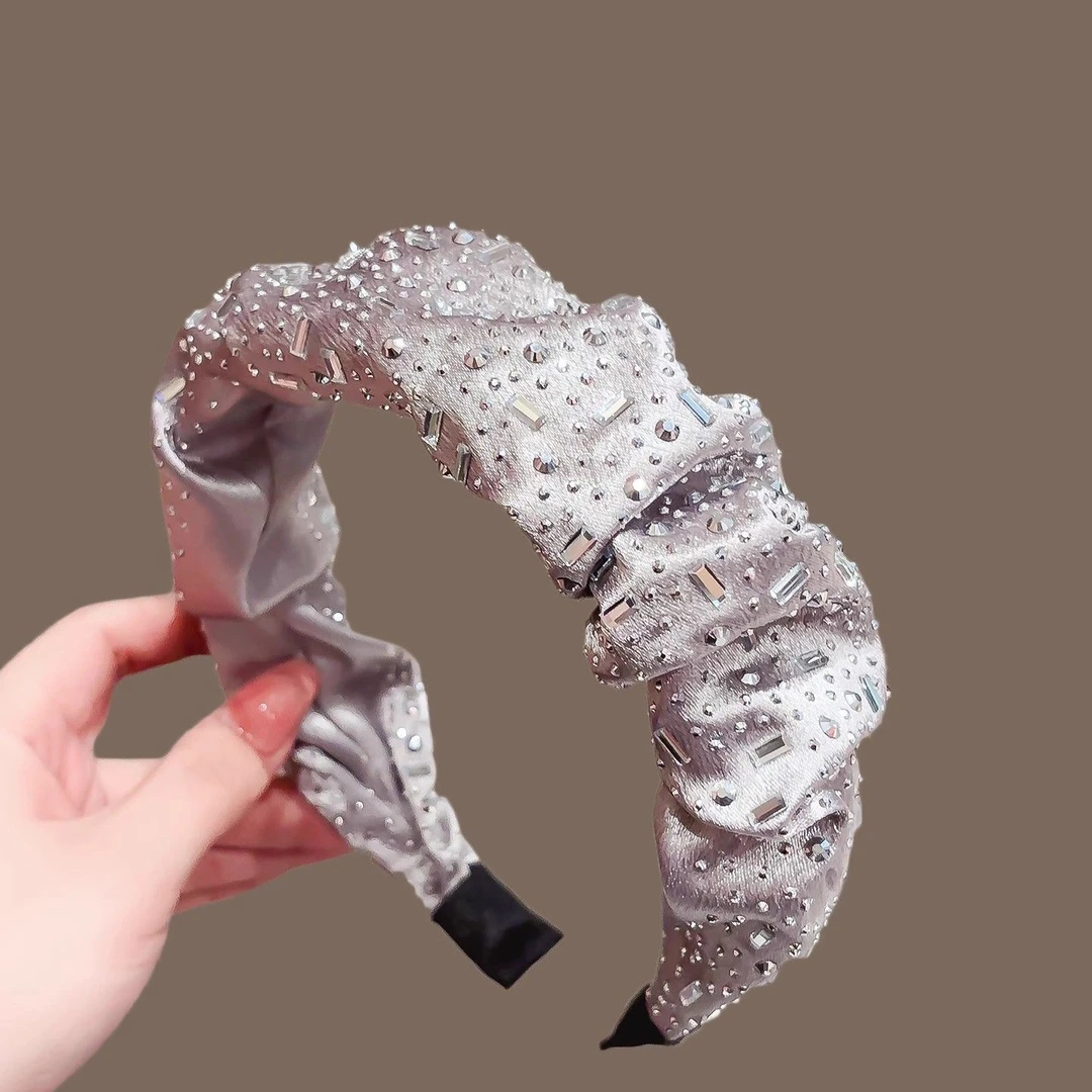 闪耀水钻褶皱发箍女2025新款气质高颅顶显脸小压发头箍高级感头饰