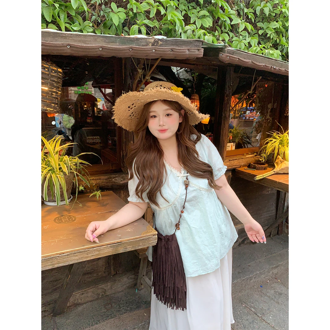 徐达布 冰河蓝工艺刺绣纯棉衬衫 C33380C52