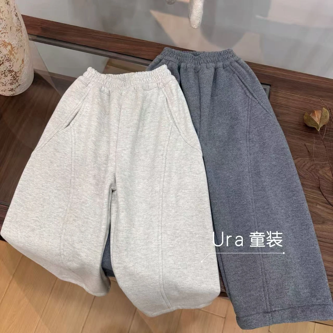 URA【米勒裤】秋冬款加绒裤子上新女童中大童亲子纯色-US258803