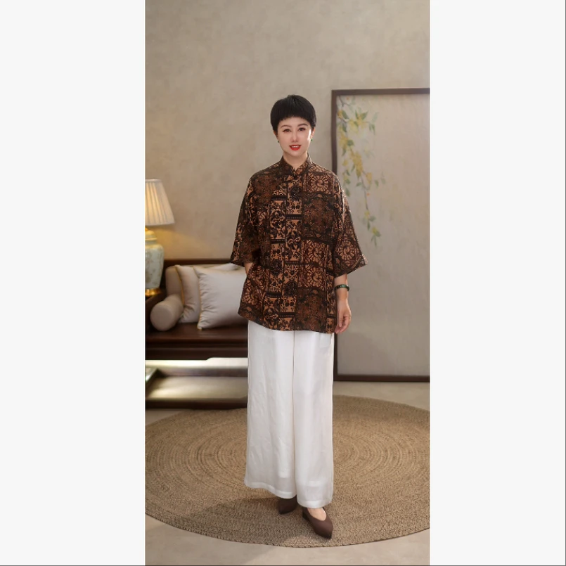 2025年夏百分百麻高腰阔腿休闲女裤直筒裤T11-3