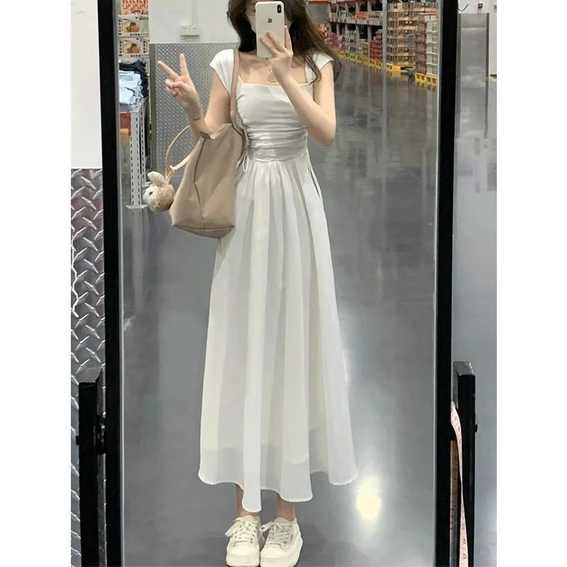 气质新款夏季茶歇法式高级感气质收腰显瘦长裙白色初恋连衣裙子潮
