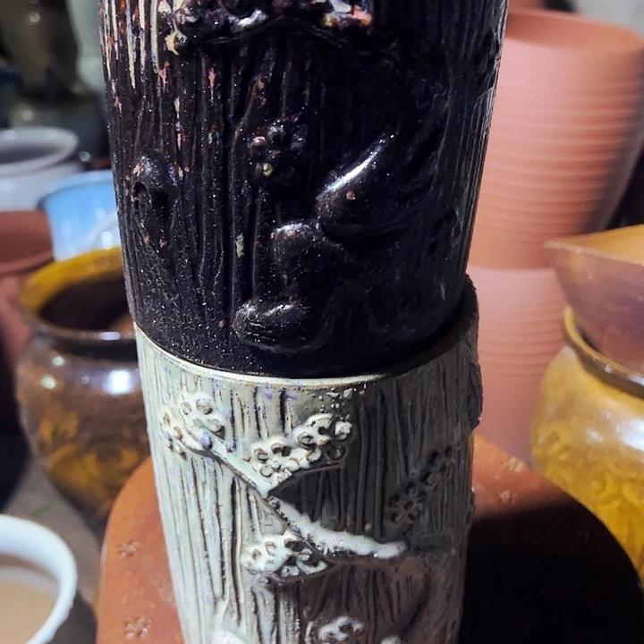 紫砂花盆高19口13一对