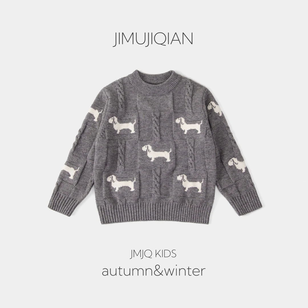 【JMJQ 201216】深秋冬韩版中小童外贸提花双针织毛衣圆领套头毛衫
