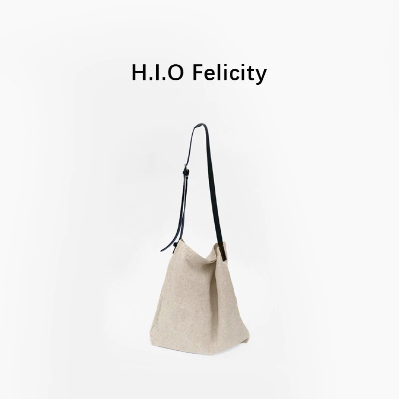 HIO Felicity 半手工麻料袋子配牛皮文艺风单肩托特包BB50116