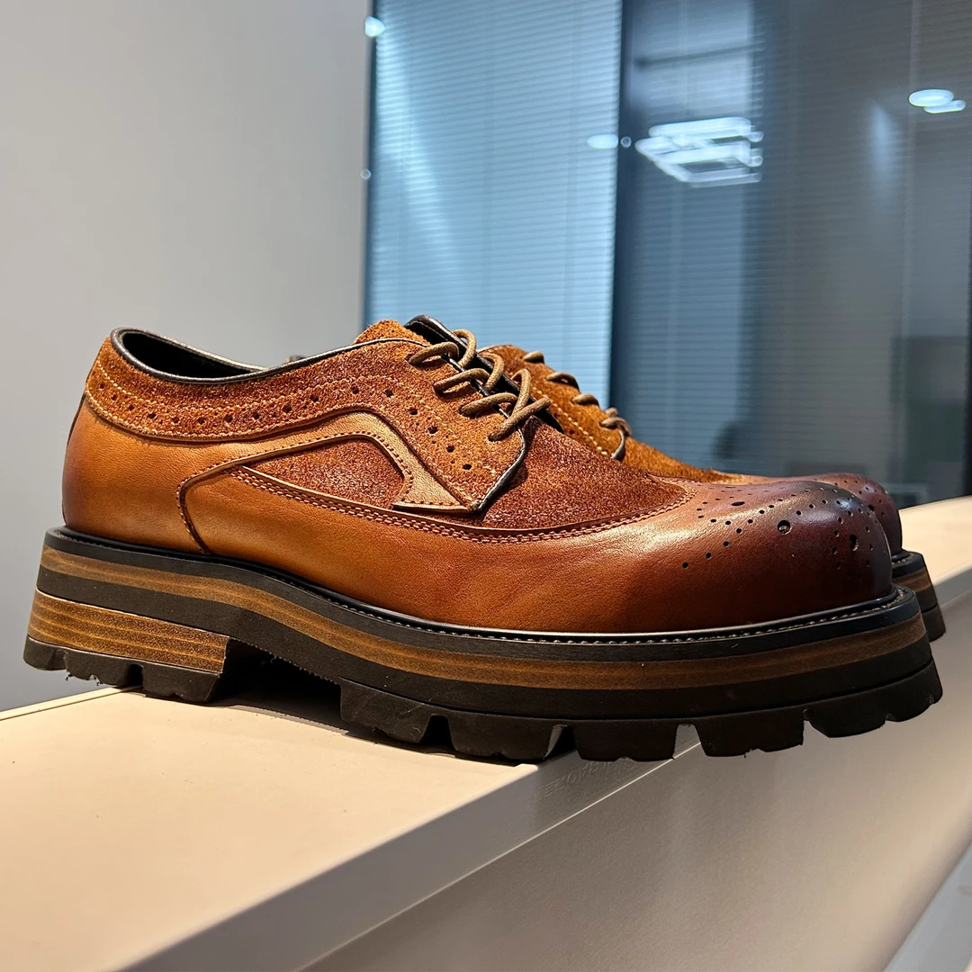 2025新款四季百搭款厚底复古雕花休闲皮鞋牛皮英伦德比鞋正装男鞋