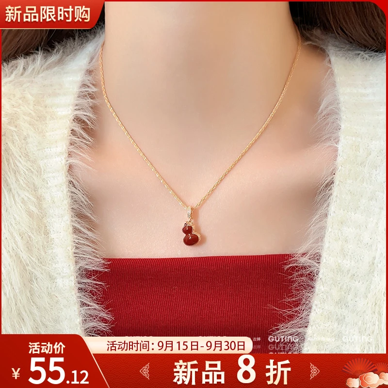 铜合金项链 6028双面戴葫芦项链手工中国红色颈链锁骨链