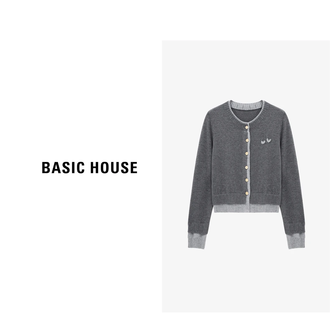 Basic House/百家好秋季新款简约时尚拼接设计毛衣-B0625B5MXT2