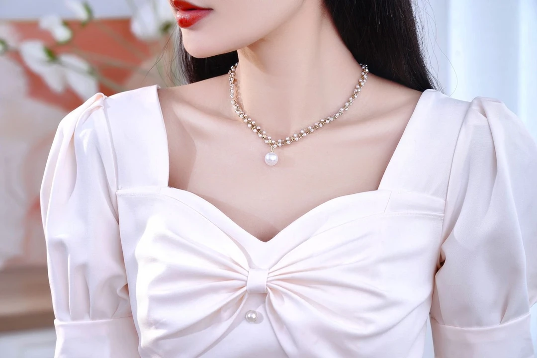 合金项链 【怦然心动】NK-198锆石珠珠圈圈超闪锁骨链短款毛衣链