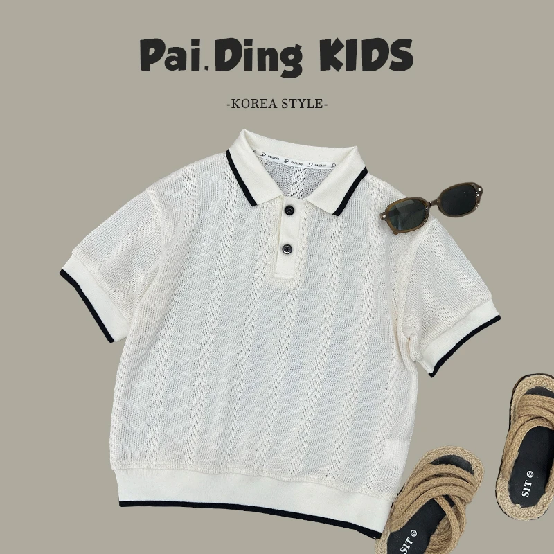 【兔小呗】夏装儿童韩版时尚简约冰丝翻领针织薄款短袖T恤衫HBB7500