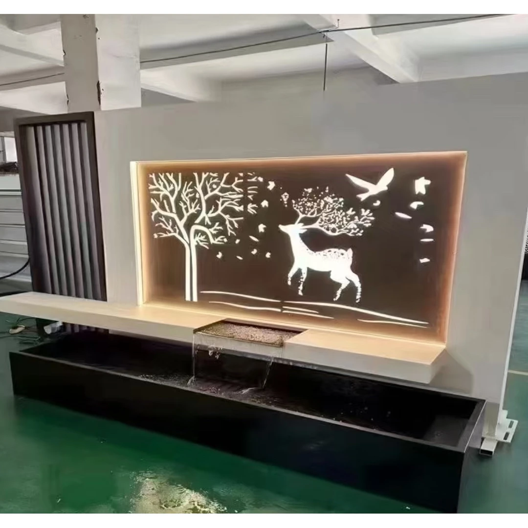 简约不锈钢庭院流水屏风山水叠水板瀑布景墙定制