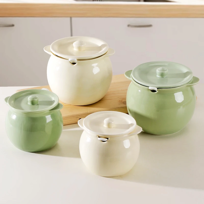 奶油风高颜值家用加厚耐高温自带滤网陶瓷猪油罐子储存辣椒油罐子