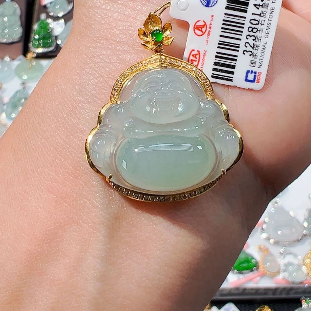 吊坠(不含链)18K金镶嵌翡翠佛公