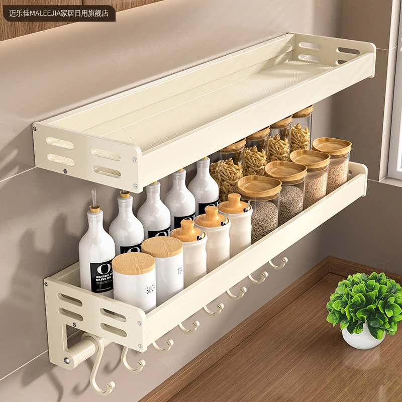 奶白厨房置物架调料架多功能家用调味料盒罐墙上收纳架子