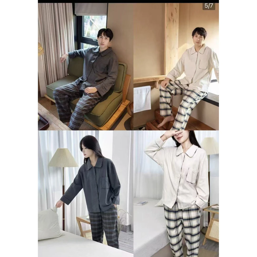 【双双优选】情侣款 冬季男士新款棉绒翻领格纹家居服套装1181-XG