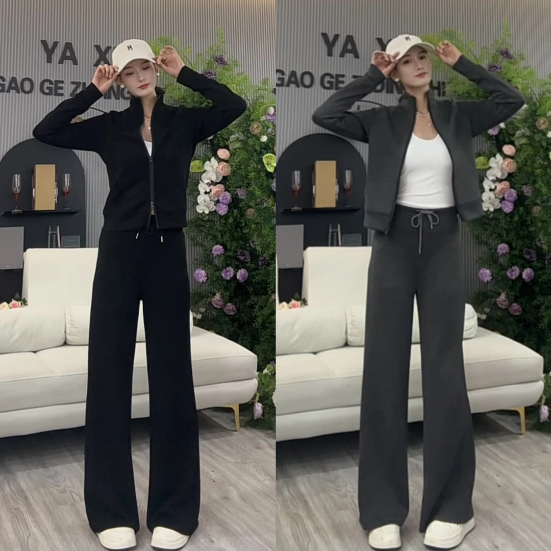 大妍定制~【自在无拘】减龄黑色立领休闲套装洋气显瘦运动套装