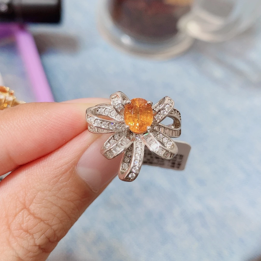 戒指石榴石（芬达石）银S925镶嵌