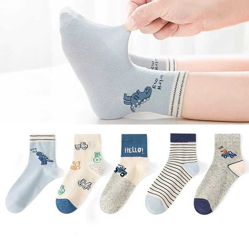 六指鼠男童春款薄棉恐龙特工中筒袜