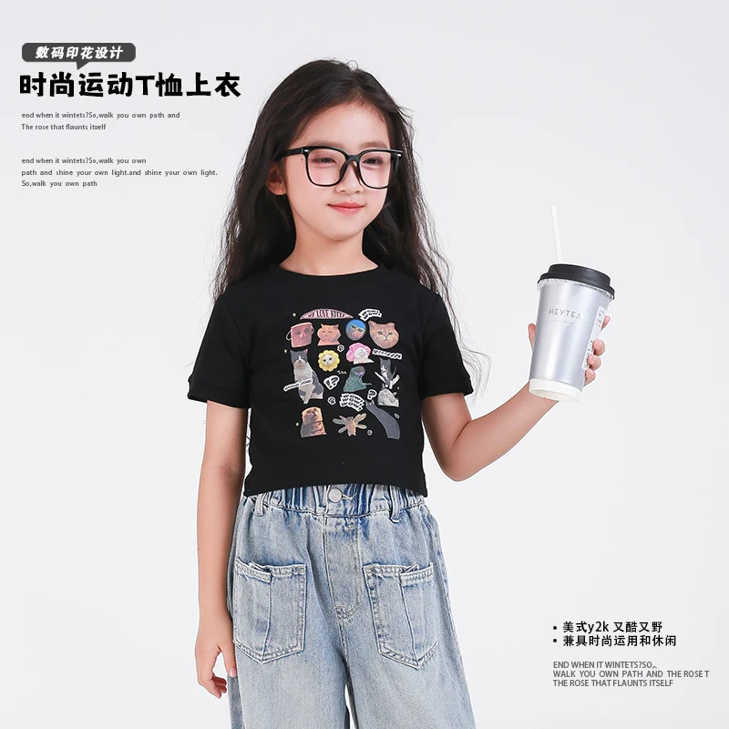 82116M女童短袖T恤卡通印花夏装2025新款儿童百搭洋气时髦上衣