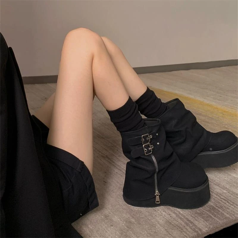 【澳门专柜正品】姬美人增高厚底短靴女2023秋冬新款百搭英伦风马丁