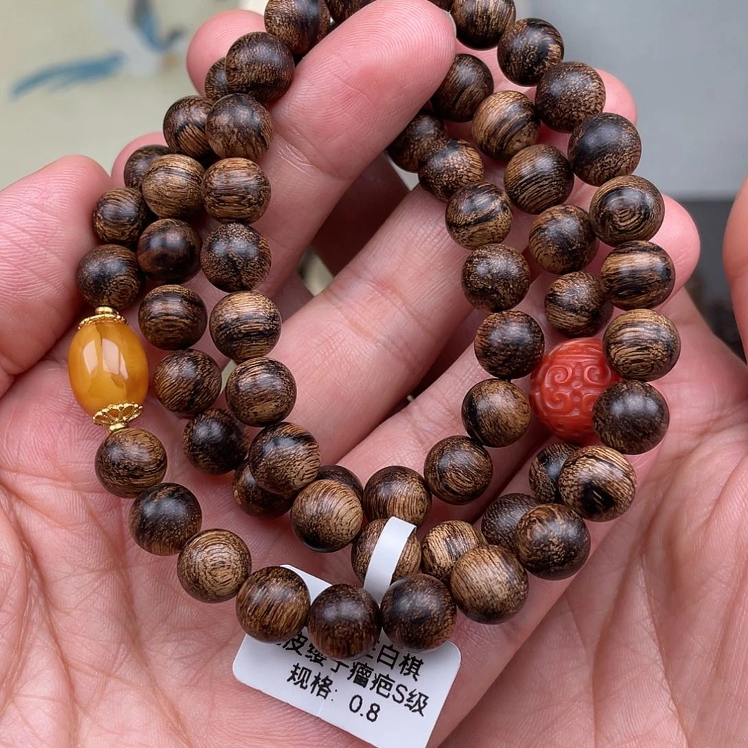 沉香手串西****心越南芽庄白棋虎皮瘿子瘤疤s