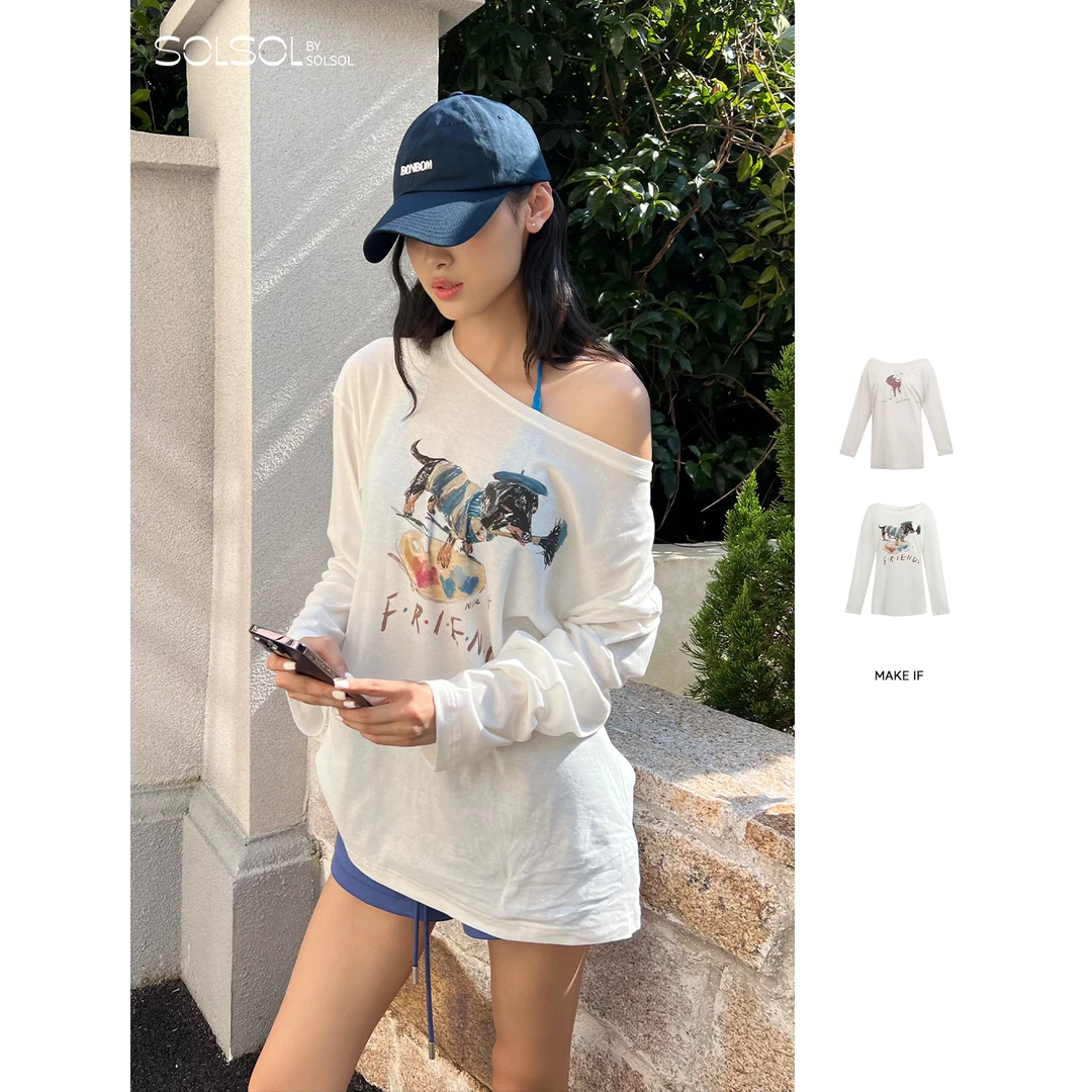 MAKE IF 设计师品牌25秋冬新品可爱老友记画家腊肠/斜肩舒软狗狗T